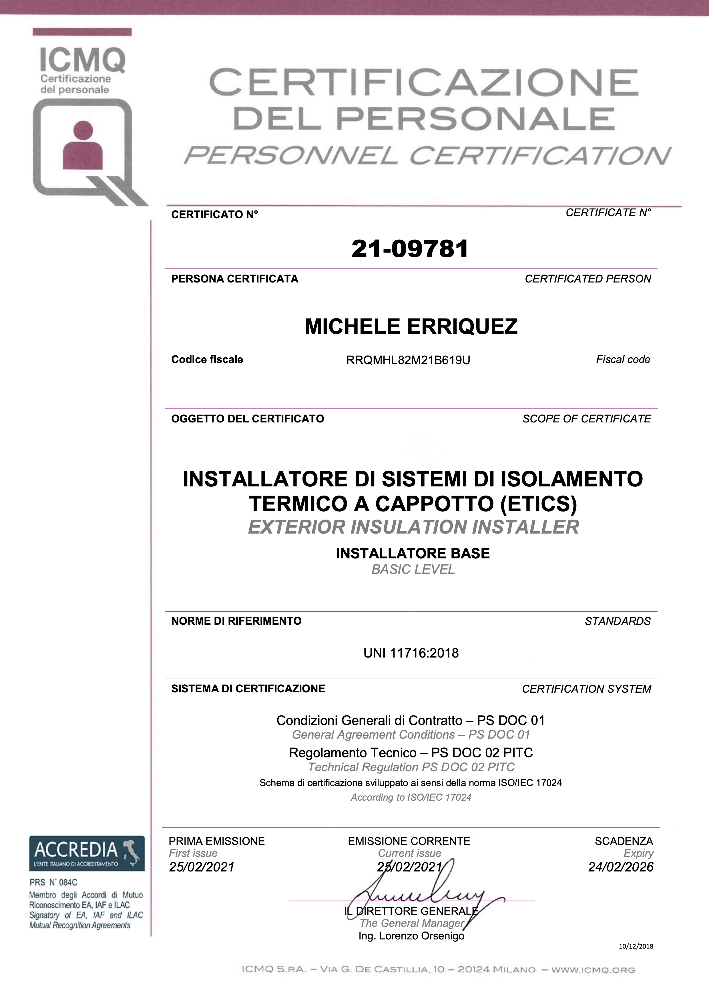 Certificato Accredia - pagina intera